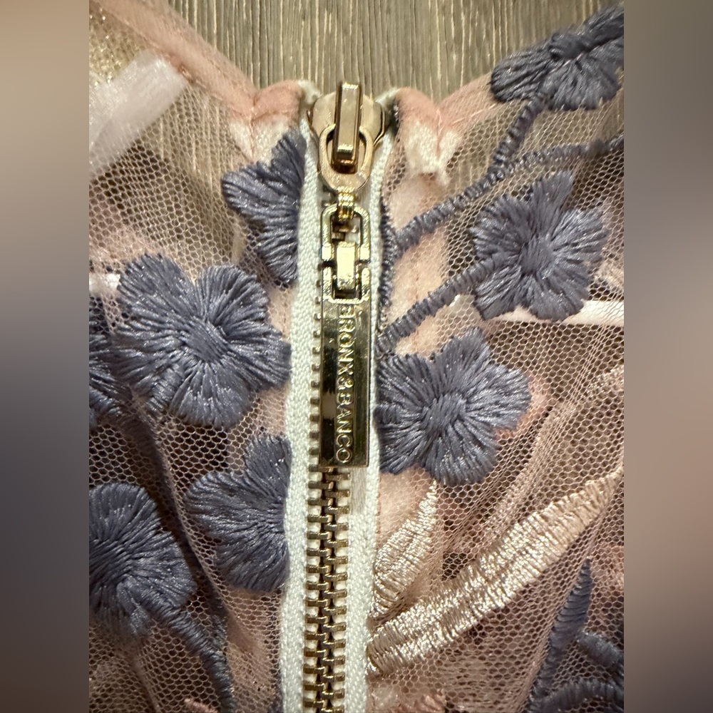 Bronx and Banco Blush Pink Maxi Gown with Blue Floral Embroidery - Picture 4 of 9